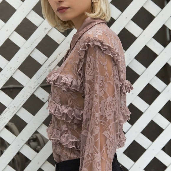 (CLEARANCE)Lace See Through Shirt - Picture 4 of 7